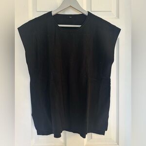 Black Cap Sleeve Knit Top | Minimalist Boxy Fit | Size M